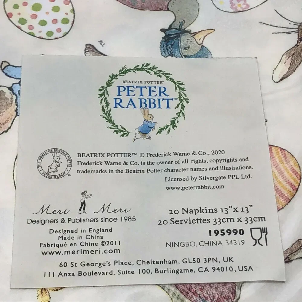 Beatrix Potter Peter Rabbit 12 Paper Plates & 20 Napkins Easter Party Meri Meri
